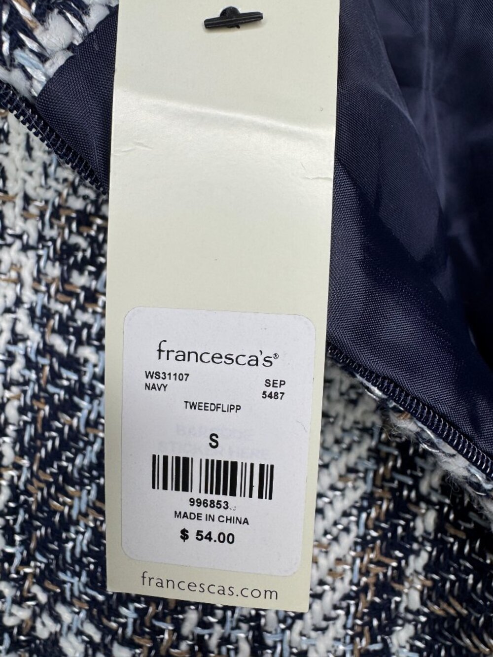 NWT Francesca’s Tweed Plaid Mini Skirt Navy White Ruffle Hem Small - Picture 5 of 8